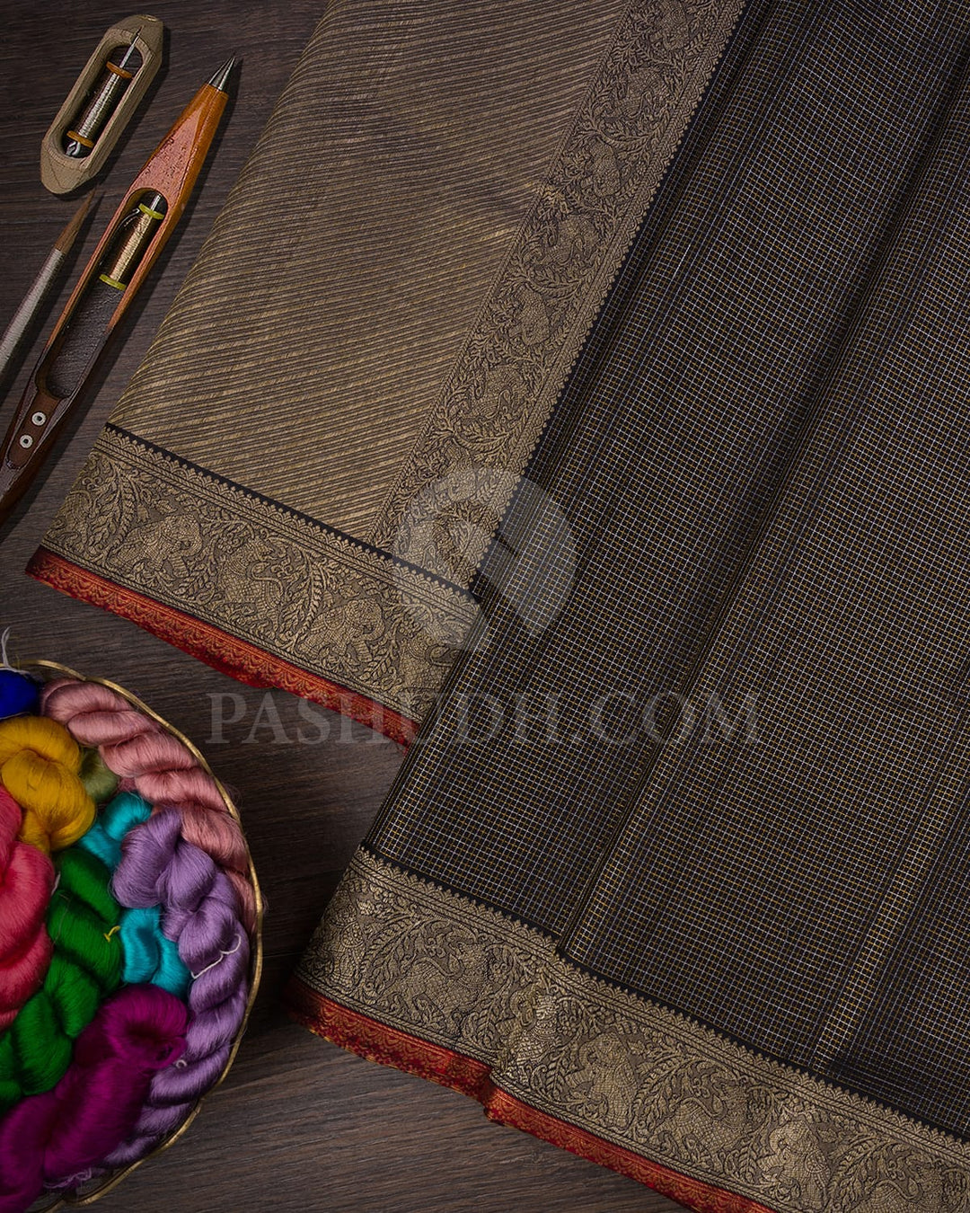 Black And Red Kanjivaram Silk Saree-S1465(A)