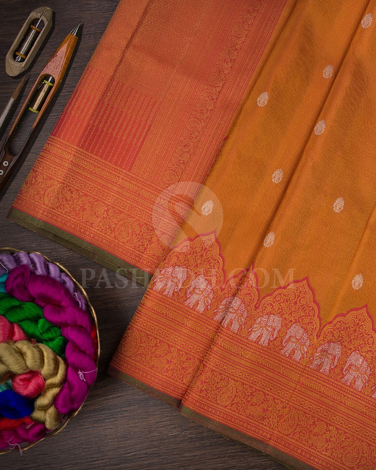 Burnt Orange Shimmer  Bridal Pure Kanjivaram Silk Saree-P184(A)