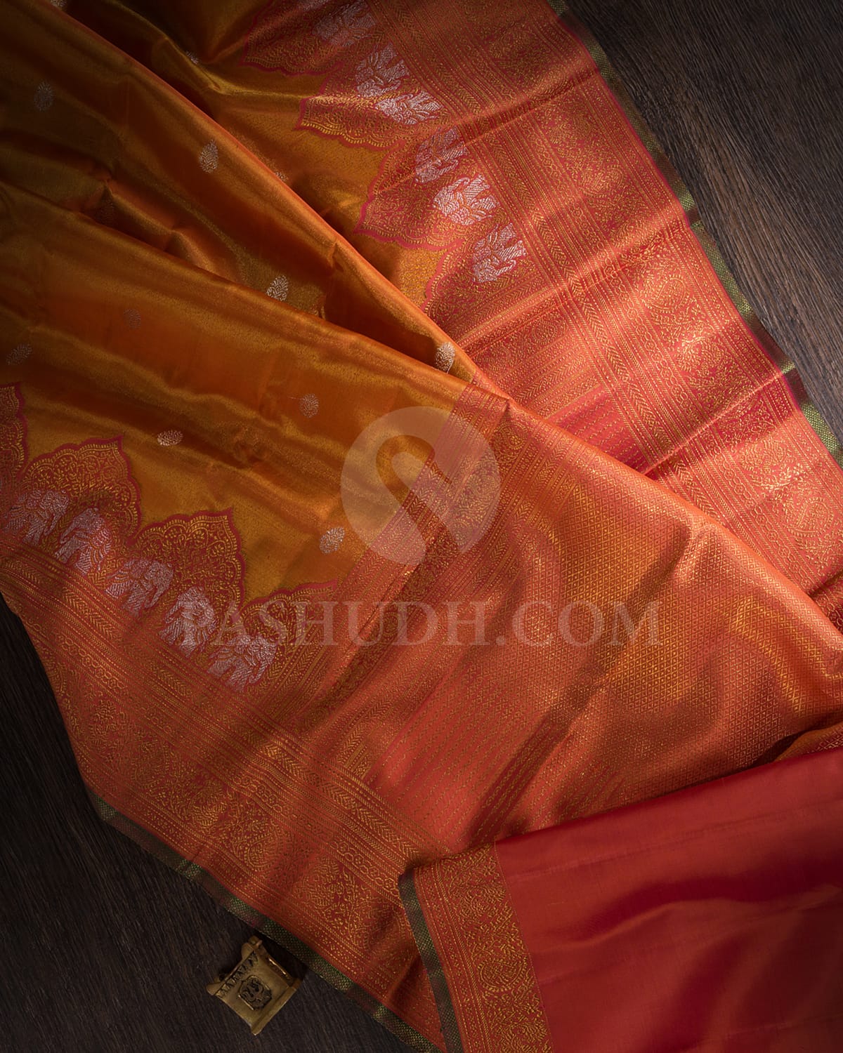 Burnt Orange Shimmer  Bridal Pure Kanjivaram Silk Saree-P184(A)