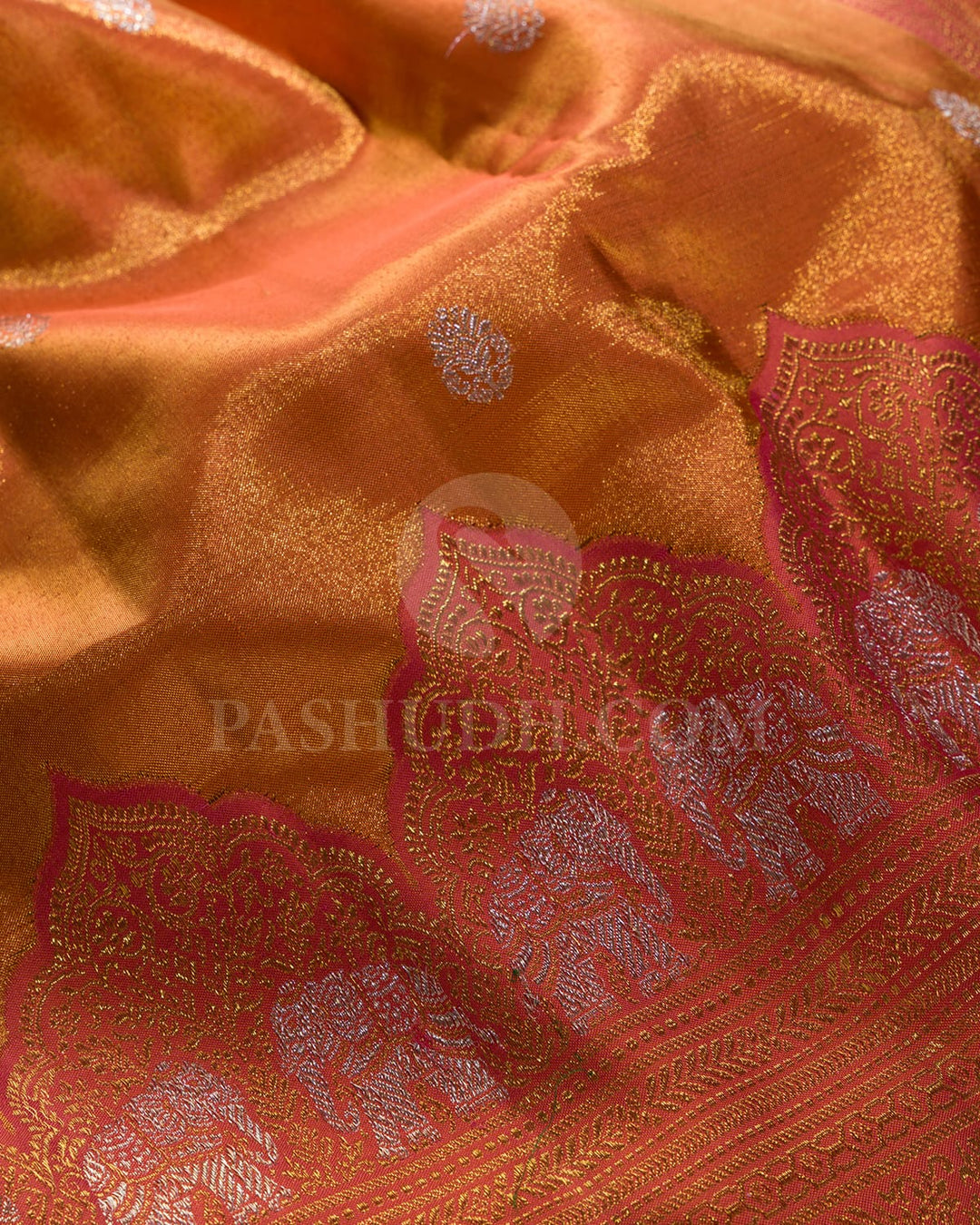 Burnt Orange Shimmer  Bridal Pure Kanjivaram Silk Saree-P184(A)