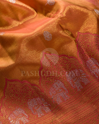 Burnt Orange Shimmer  Bridal Pure Kanjivaram Silk Saree-P184(A)