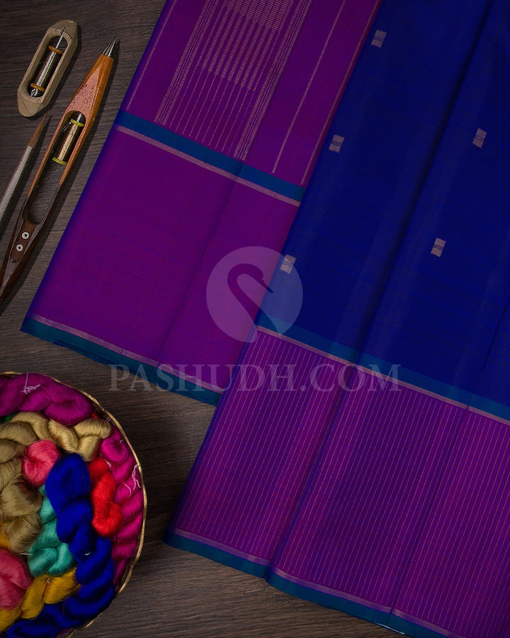Navy Blue With Red Dual Shaded Pure Kanjivaram Silk Saree-SP106