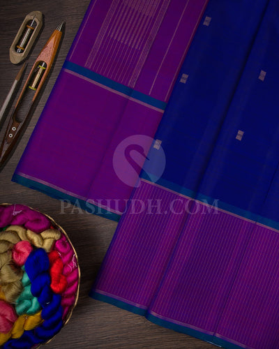 Navy Blue With Red Dual Shaded Pure Kanjivaram Silk Saree-SP106