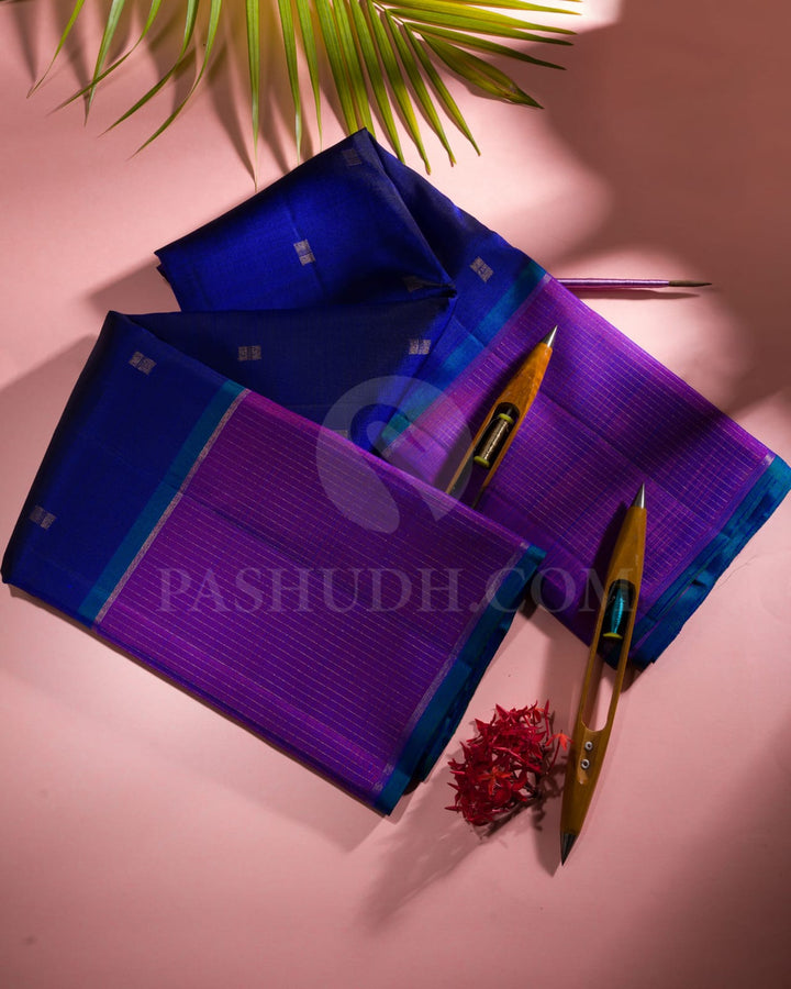 Navy Blue With Red Dual Shaded Pure Kanjivaram Silk Saree-SP106