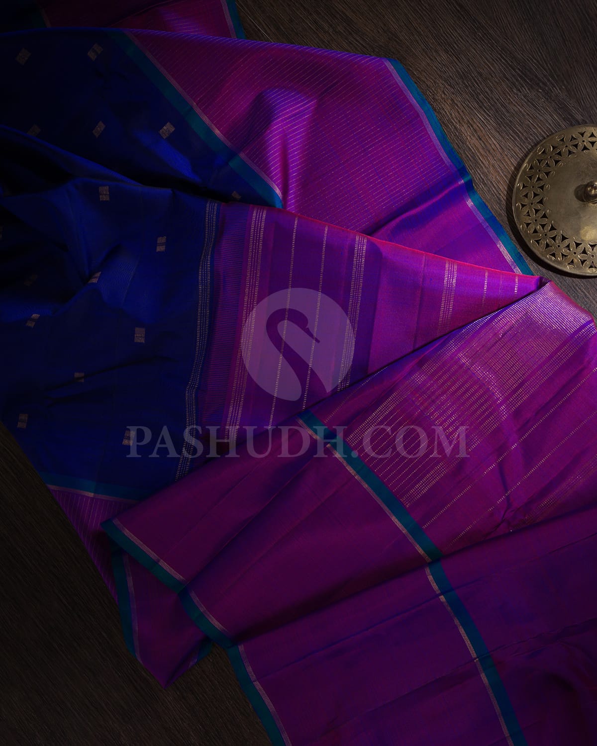 Navy Blue With Red Dual Shaded Pure Kanjivaram Silk Saree-SP106