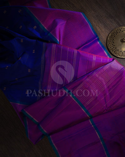 Navy Blue With Red Dual Shaded Pure Kanjivaram Silk Saree-SP106