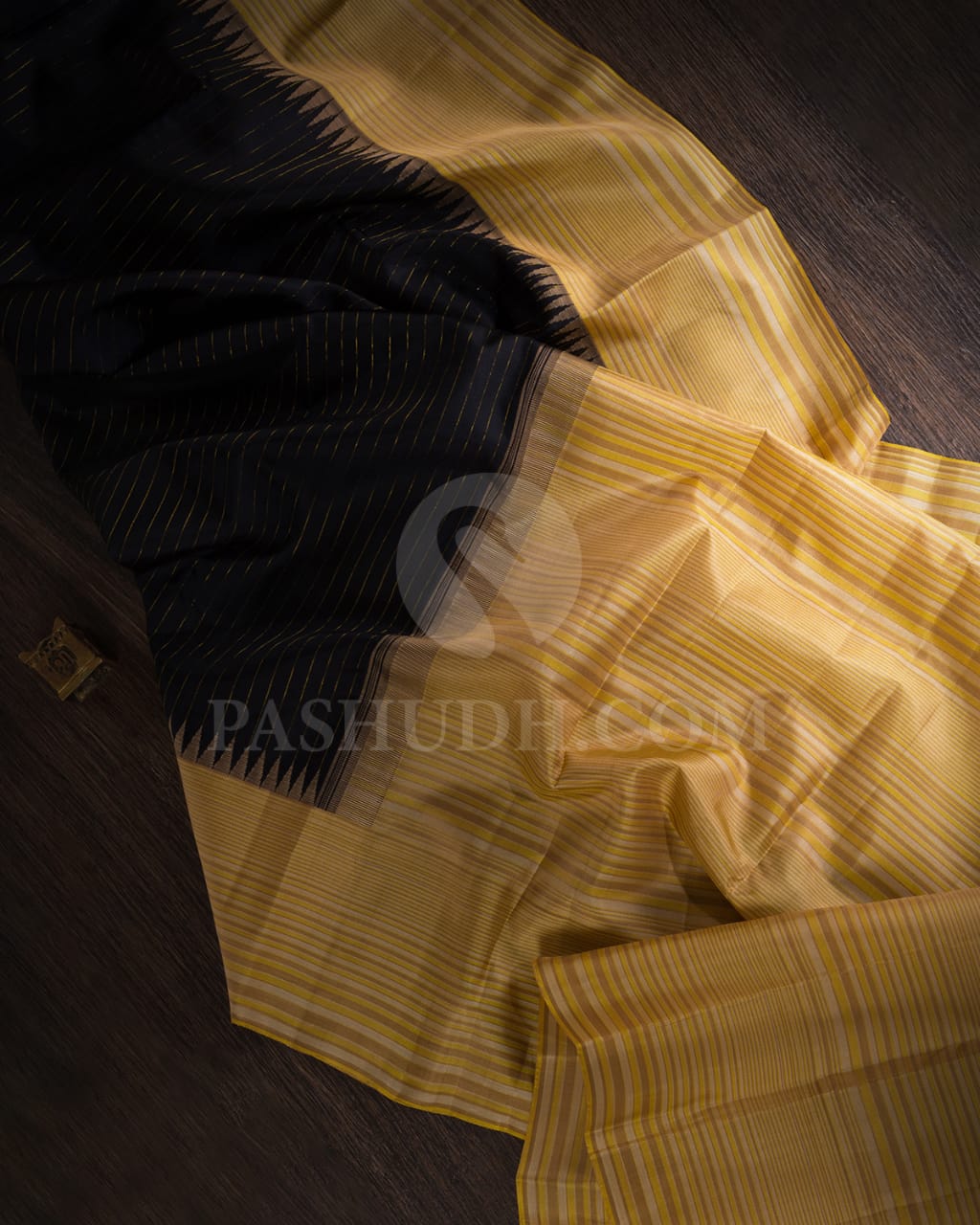 Black,Cream And Mustard Kanjivaram Silk Saree-AK20