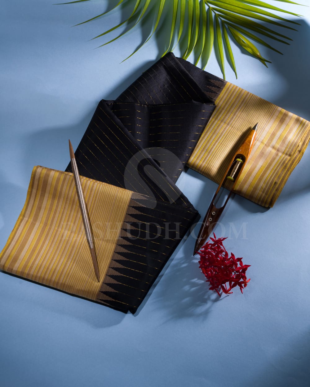Black,Cream And Mustard Kanjivaram Silk Saree-AK20