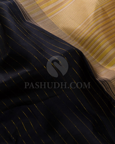 Black,Cream And Mustard Kanjivaram Silk Saree-AK20