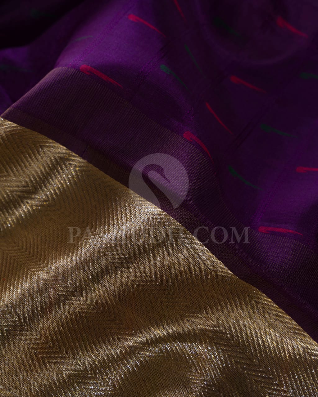 Gold And Violet Shimmer Organza Kanjivaram Silk Saree With Paithani Border-S1354(B)