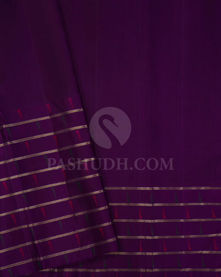Gold And Violet Shimmer Organza Kanjivaram Silk Saree With Paithani Border-S1354(B)