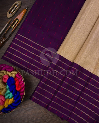Gold And Violet Shimmer Organza Kanjivaram Silk Saree With Paithani Border-S1354(B)
