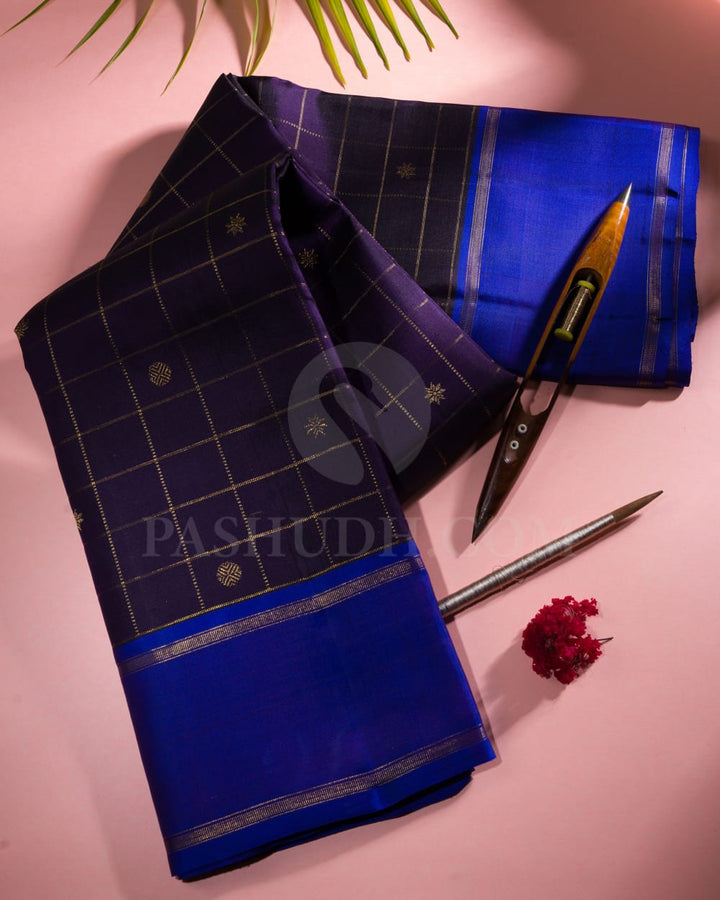Midnight Blue And Ink Blue Pure Kanjivaram Silk Saree-SP125