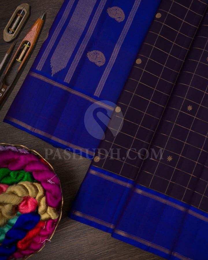 Midnight Blue And Ink Blue Pure Kanjivaram Silk Saree-SP125