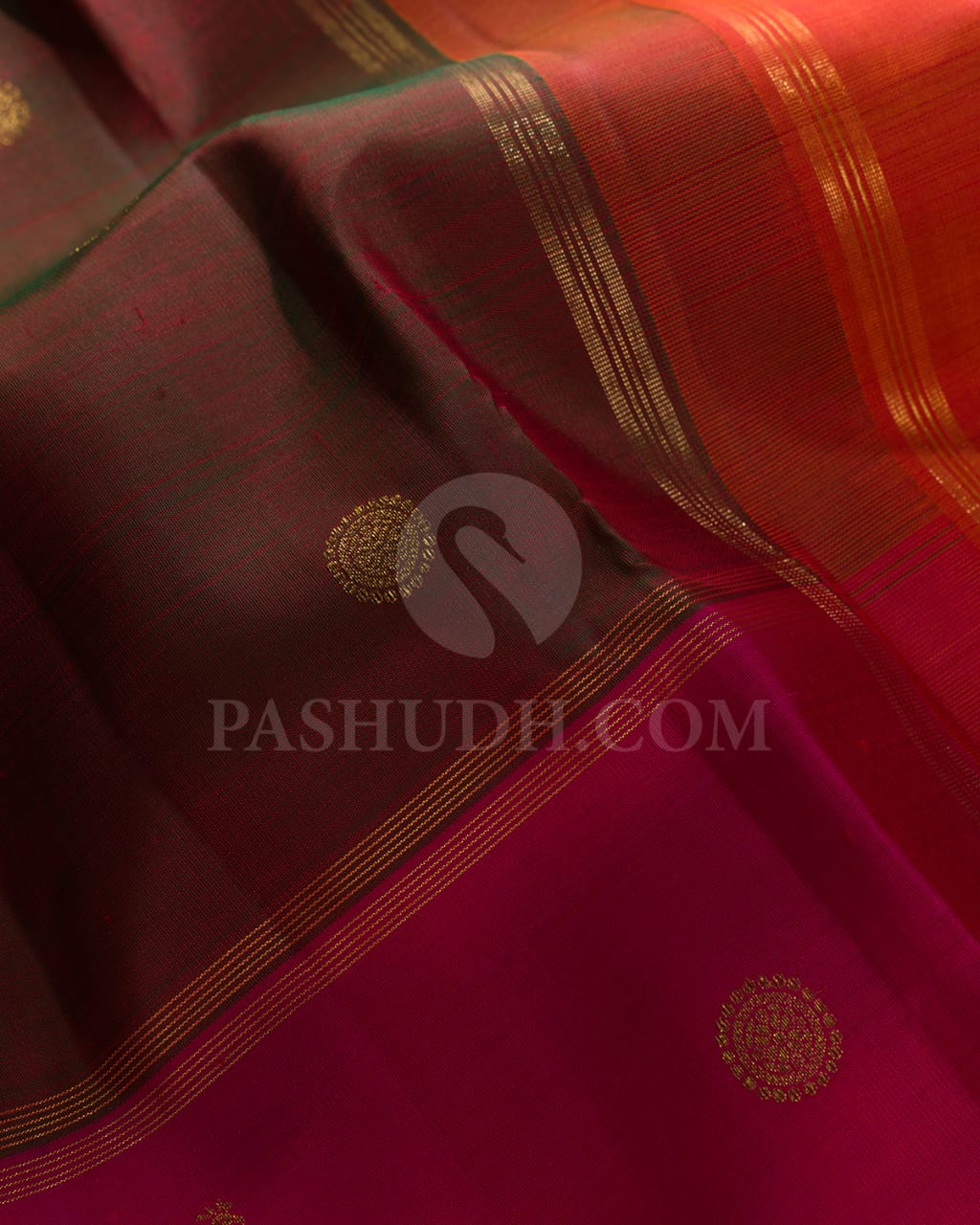 Rani Pink And Bottle Green Borderless Traditional Pure Kanjivaram Silk Saree-SP105