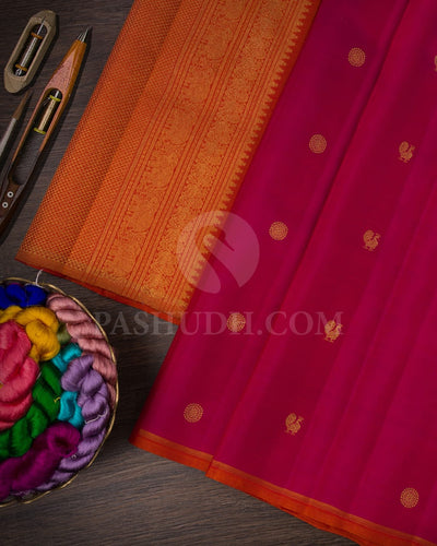 Rani Pink And Bottle Green Borderless Traditional Pure Kanjivaram Silk Saree-SP105