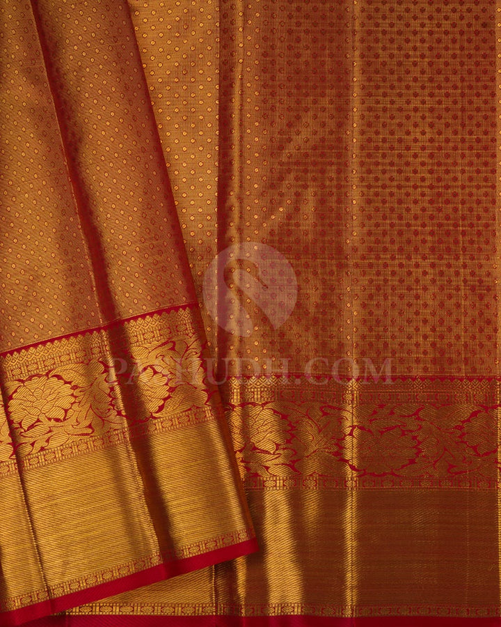 Bright Red  Bridal Pure Tissue Kanjivaram Silk Saree-SP101