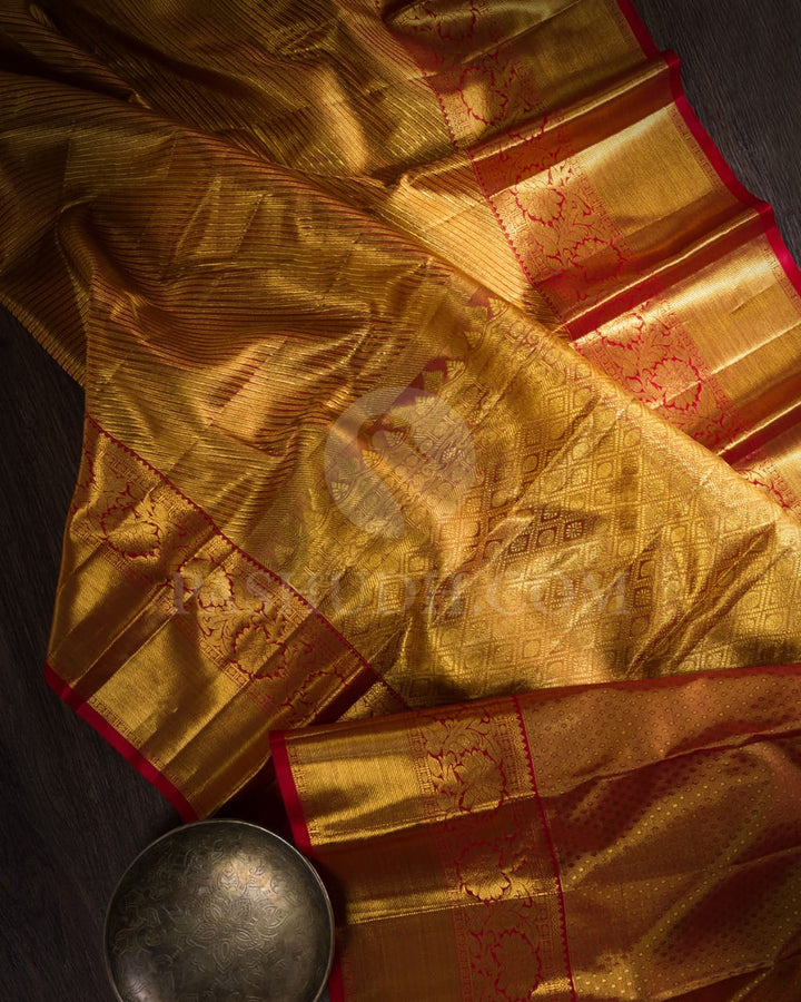 Bright Red  Bridal Pure Tissue Kanjivaram Silk Saree-SP101