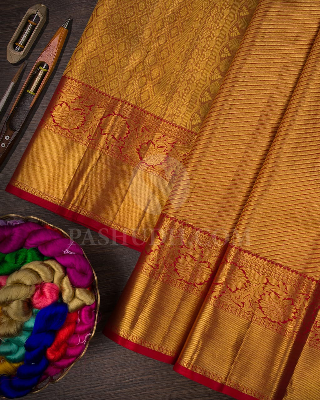Bright Red  Bridal Pure Tissue Kanjivaram Silk Saree-SP101