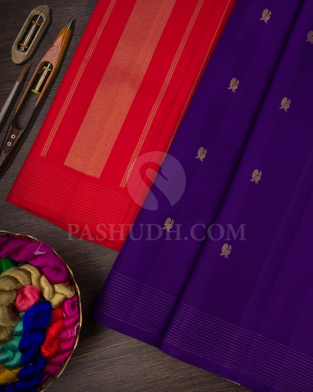 Violet And Red Pure Kanjivaram Silk Saree-SP115
