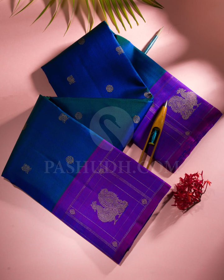 Peacock Blue And Violet  Pure Kanjivaram Silk Saree-SP126