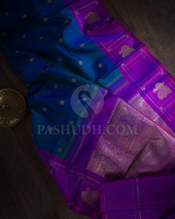 Peacock Blue And Violet  Pure Kanjivaram Silk Saree-SP126