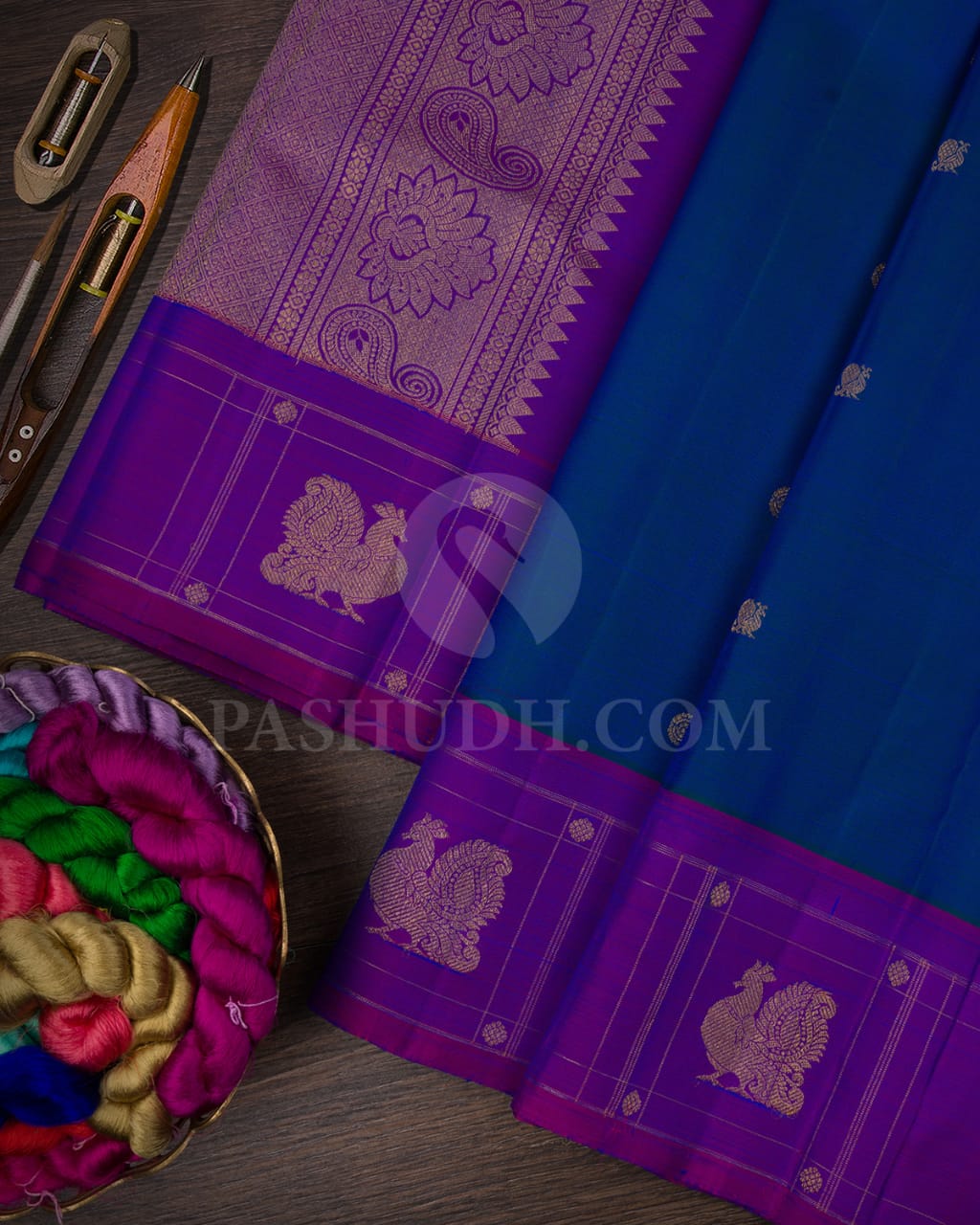 Peacock Blue And Violet  Pure Kanjivaram Silk Saree-SP126