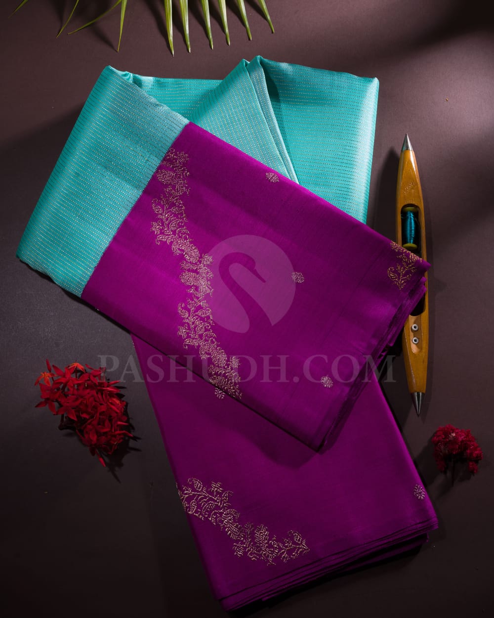 Turquoise Blue And Magenta Pure Kanjivaram Silk Saree-S1412(C)