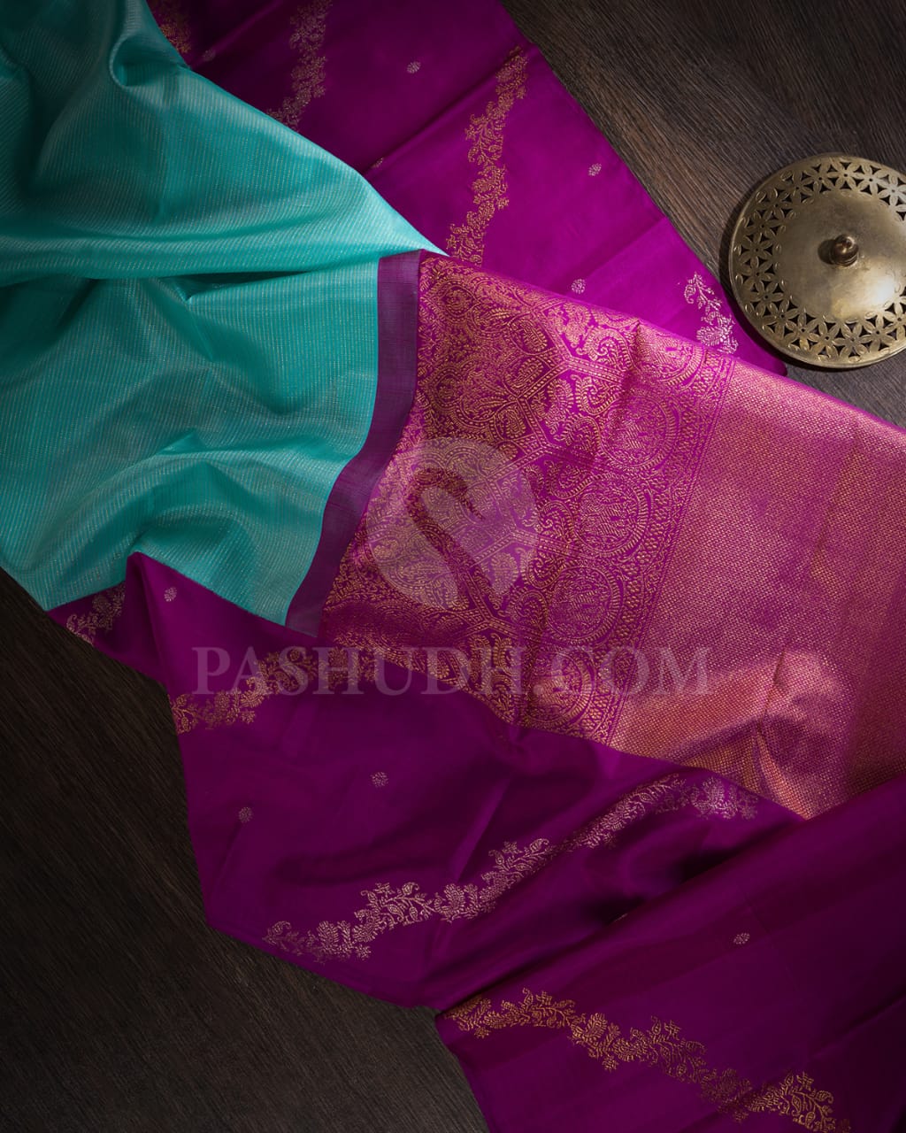 Turquoise Blue And Magenta Pure Kanjivaram Silk Saree-S1412(C)
