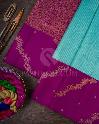 Turquoise Blue And Magenta Pure Kanjivaram Silk Saree-S1412(C)