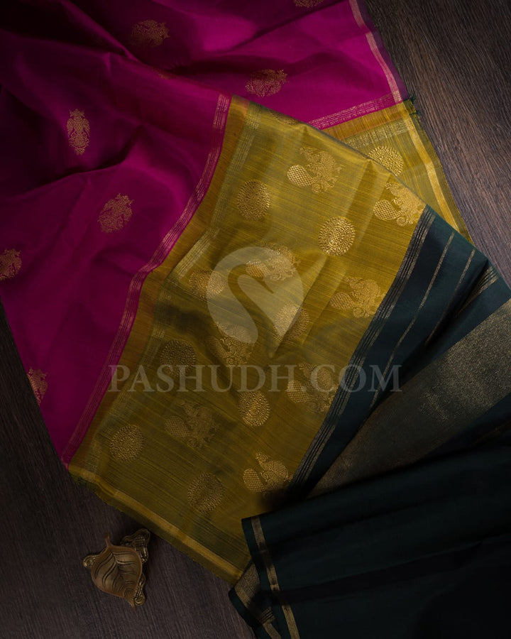 Mulberry Pink With Bottle Green Pure Kanjivaram Silk Saree-SP121