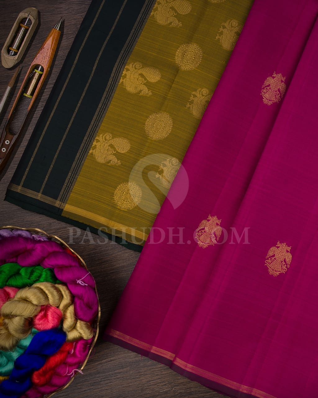 Mulberry Pink With Bottle Green Pure Kanjivaram Silk Saree-SP121