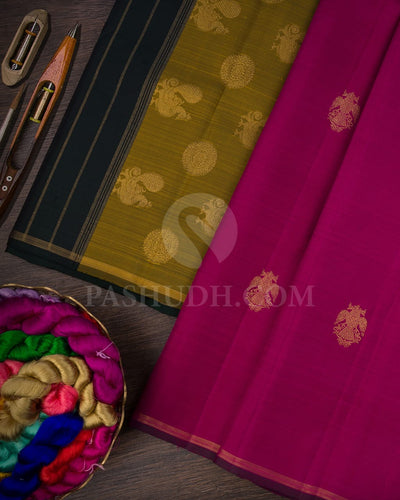Mulberry Pink With Bottle Green Pure Kanjivaram Silk Saree-SP121