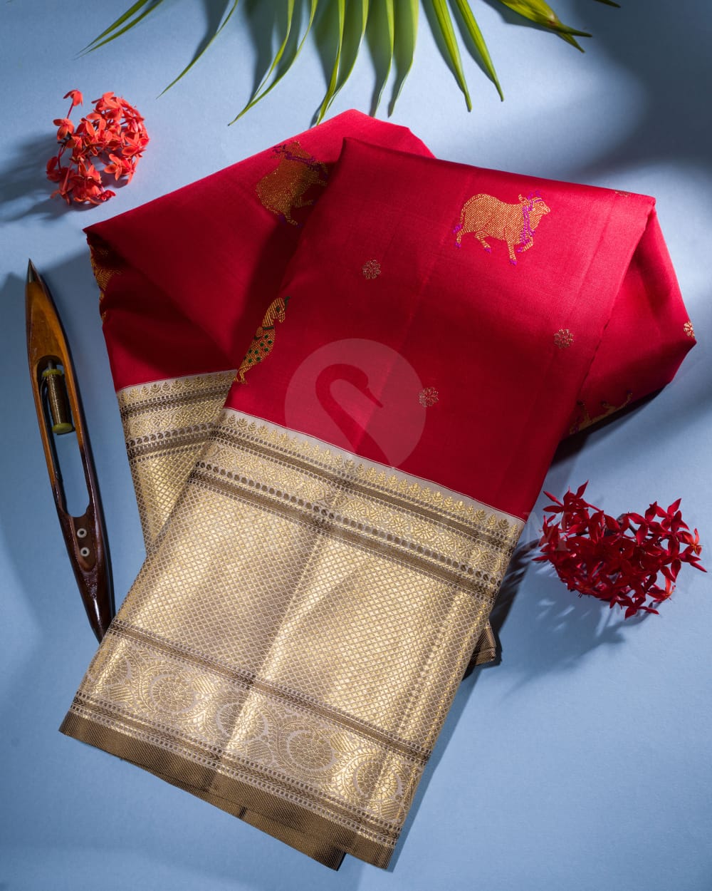 Red and Ivory Kanjivaram Silk Saree-S1459(A)