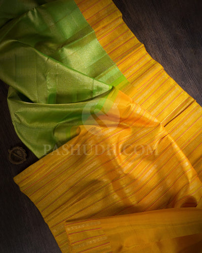 Mango Yellow And Parrot Green Kanjivaram Silk Saree-S1114(H)