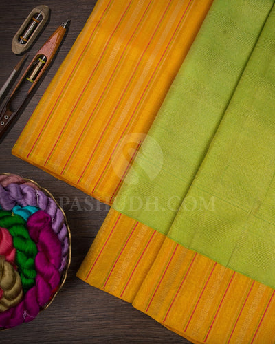 Mango Yellow And Parrot Green Kanjivaram Silk Saree-S1114(H)