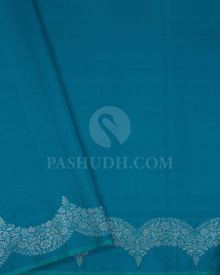 Lime Green With Turquoise Kanjivaram Silk Saree-S1401(B)