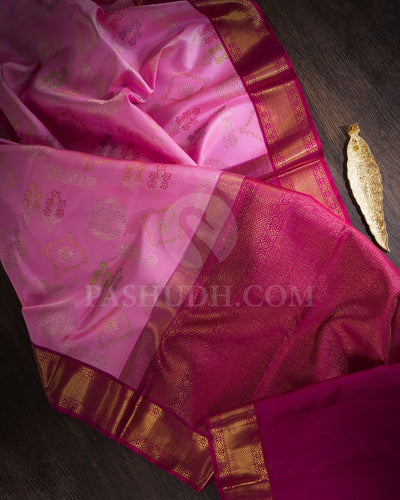 Baby Pink And Magenta Pure Kanjivaram Silk Saree-P183(A)