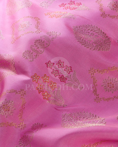 Baby Pink And Magenta Pure Kanjivaram Silk Saree-P183(A)