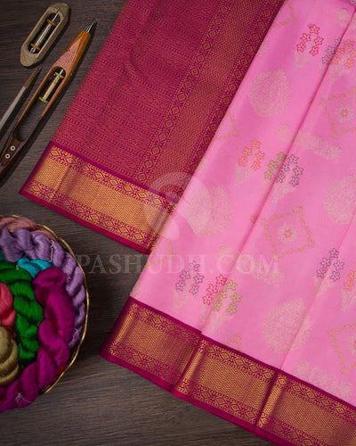 Baby Pink And Magenta Pure Kanjivaram Silk Saree-P183(A)