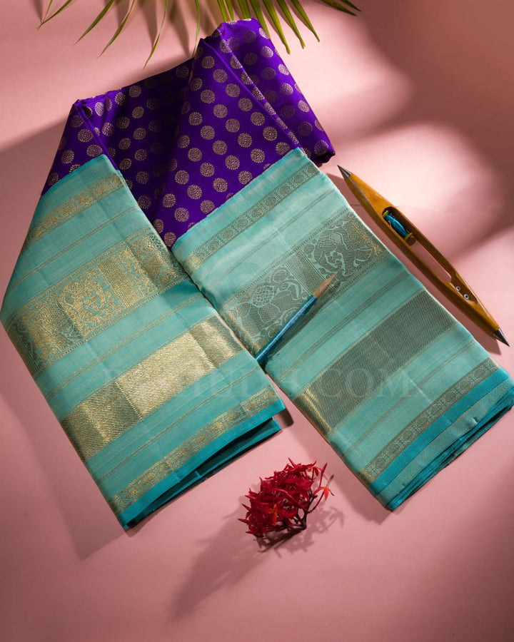 Royal Purple And Tiffany Blue Pure Kanjivaram Silk Saree-SP98