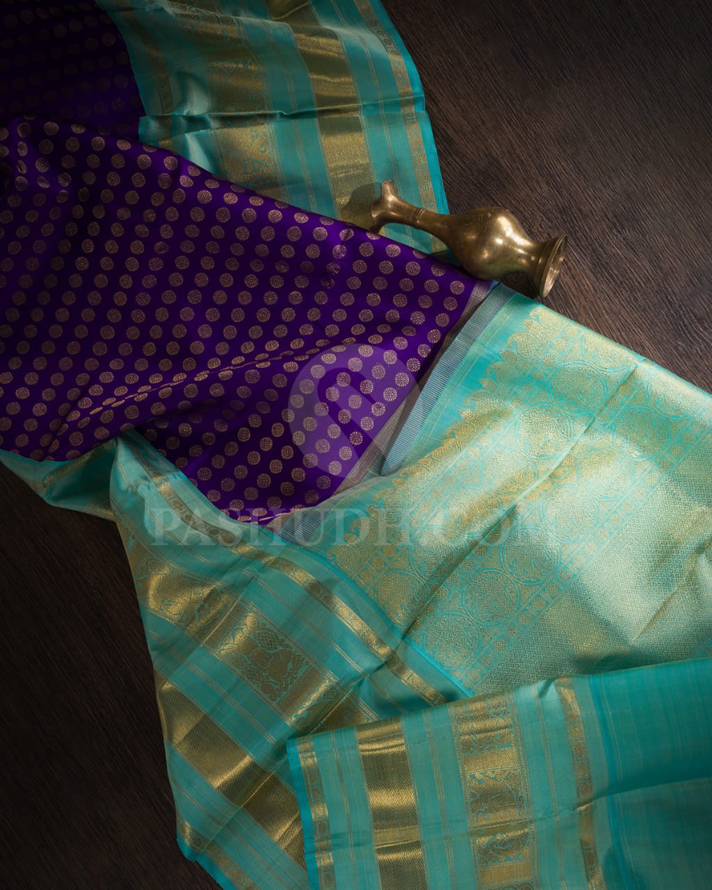 Royal Purple And Tiffany Blue Pure Kanjivaram Silk Saree-SP98