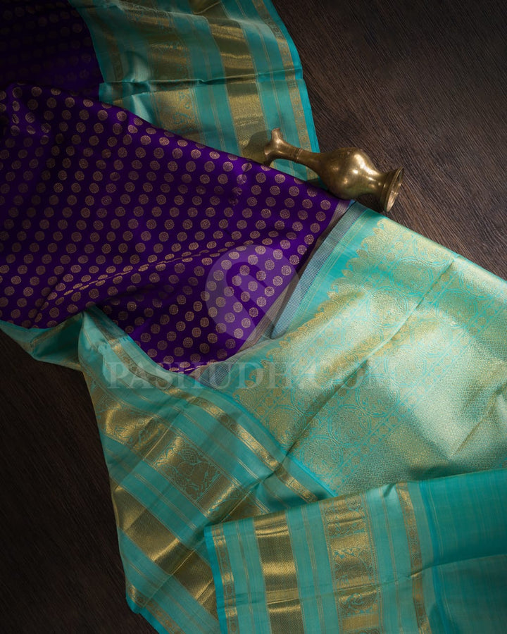 Royal Purple And Tiffany Blue Pure Kanjivaram Silk Saree-SP98
