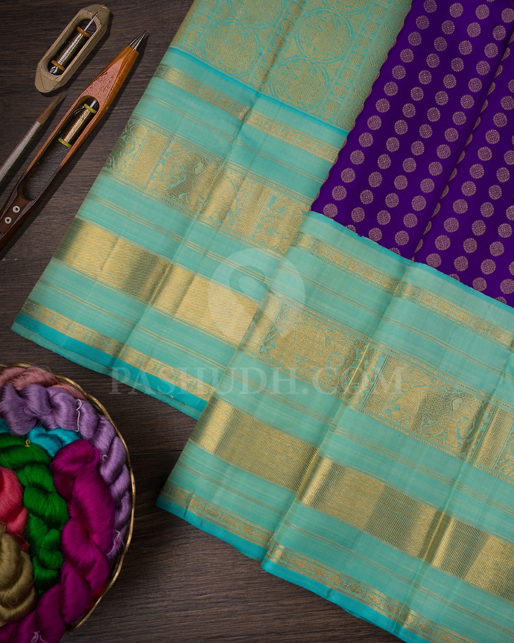 Royal Purple And Tiffany Blue Pure Kanjivaram Silk Saree-SP98