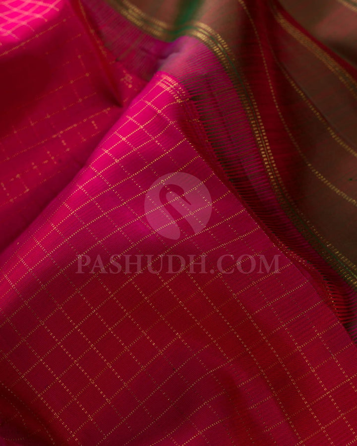 Rani Pink With Dual Shaded Red And Bottle Green Pure Kanjivaram Silk Saree -SP111