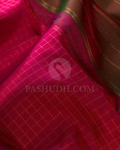 Rani Pink With Dual Shaded Red And Bottle Green Pure Kanjivaram Silk Saree -SP111