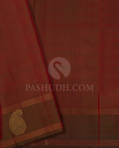 Rani Pink With Dual Shaded Red And Bottle Green Pure Kanjivaram Silk Saree -SP111
