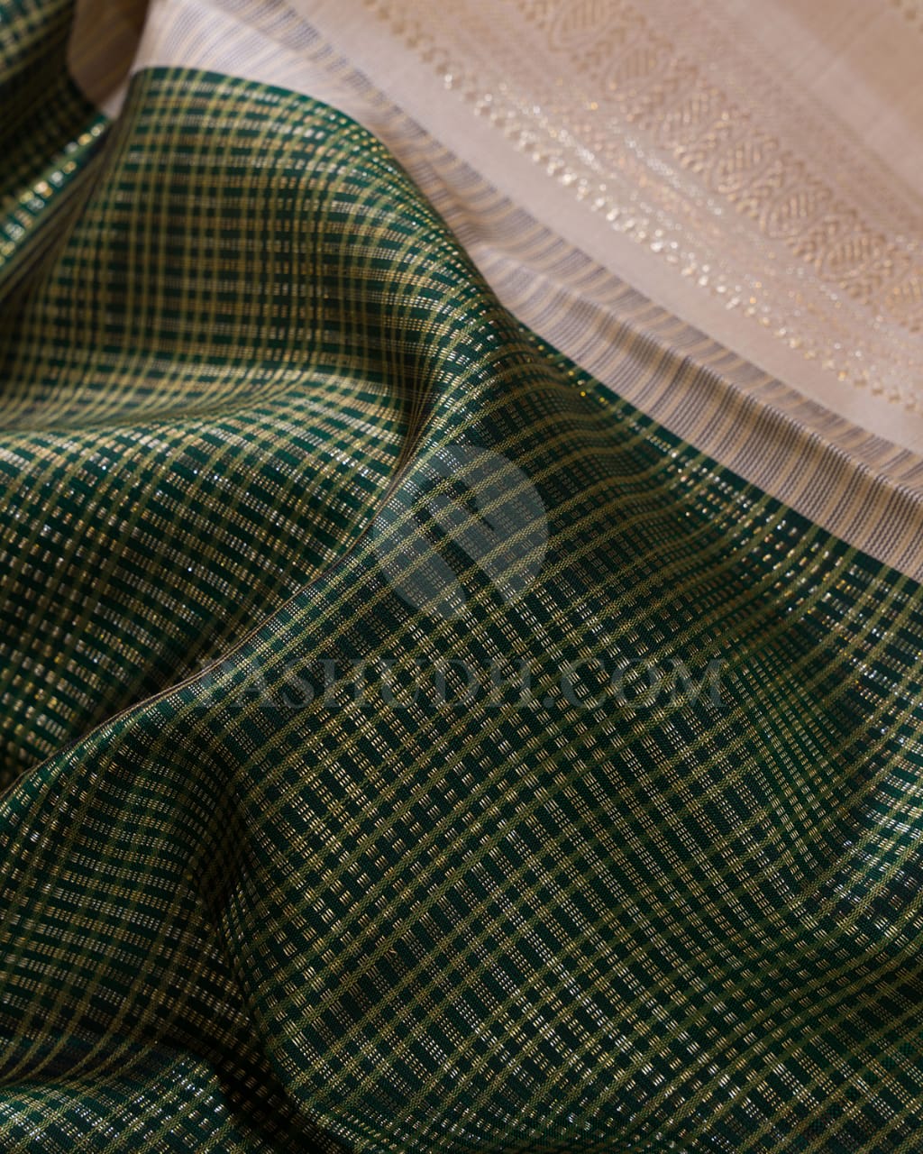 Bottle Green With Ivory Kanjivaram Silk Saree-S1343(D)