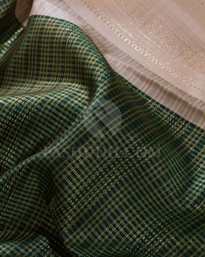 Bottle Green With Ivory Kanjivaram Silk Saree-S1343(D)