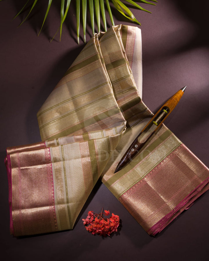 Beige And Rani Pink Kanjivaram Silk Saree-S1455(A)